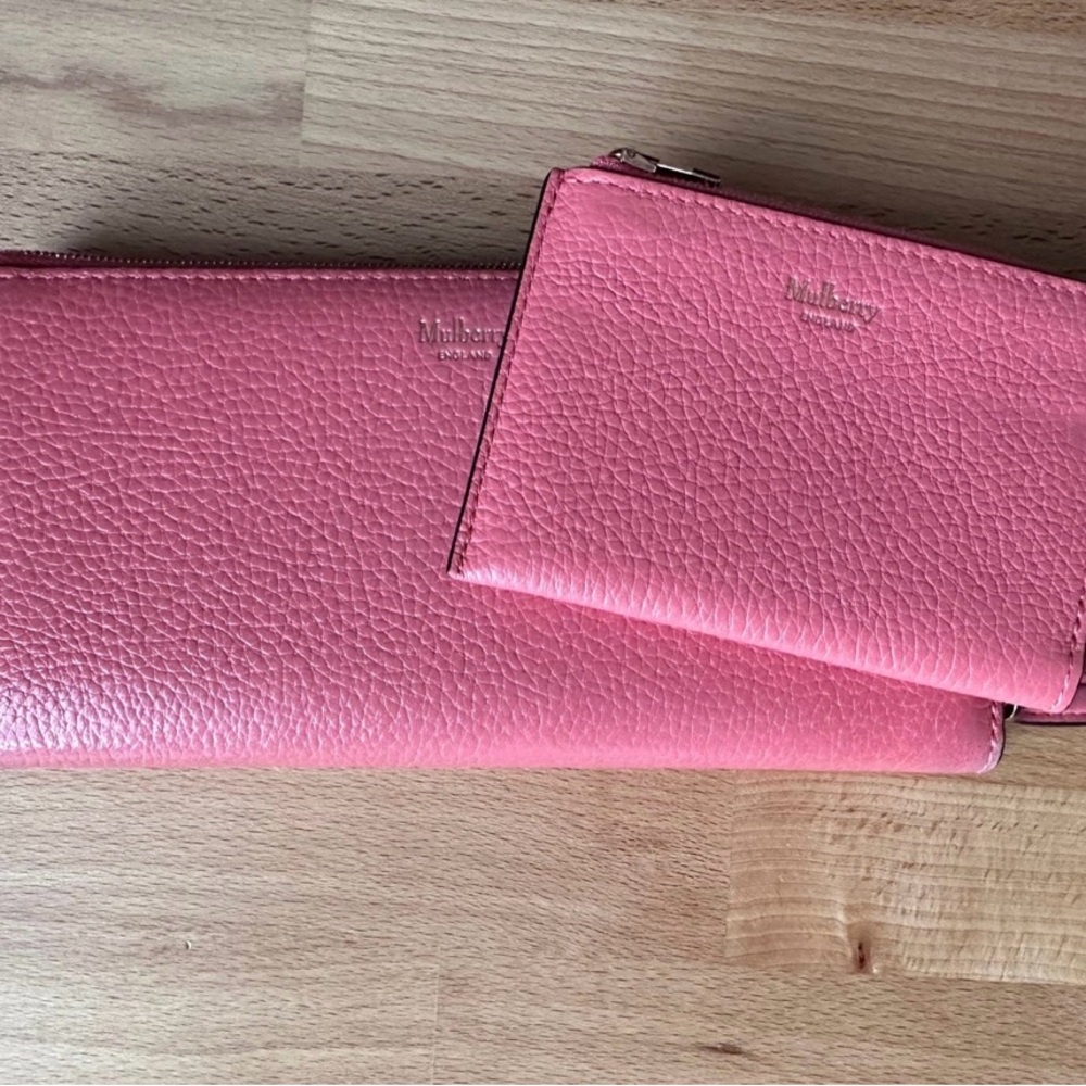 Mulberry long zip wallet with matching coin purse in Primrose Pink leather
